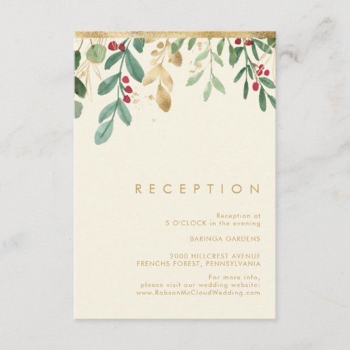 Modern Christmas Greenery  Cream Reception Enclosure Card