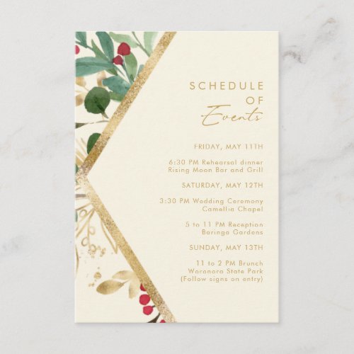 Modern Christmas Greenery Cream Schedule of Events Enclosure Card