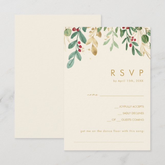 Modern Christmas Greenery Cream Song Request RSVP (Front/Back)