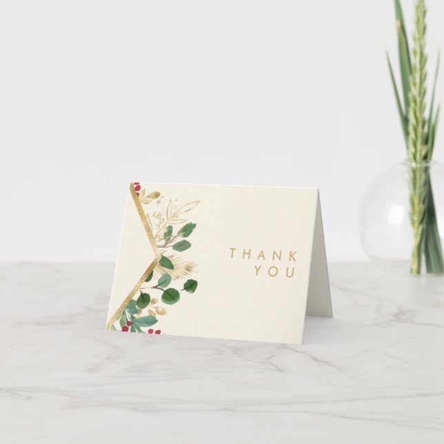 Modern Christmas Greenery | Cream Thank You Card (Front)