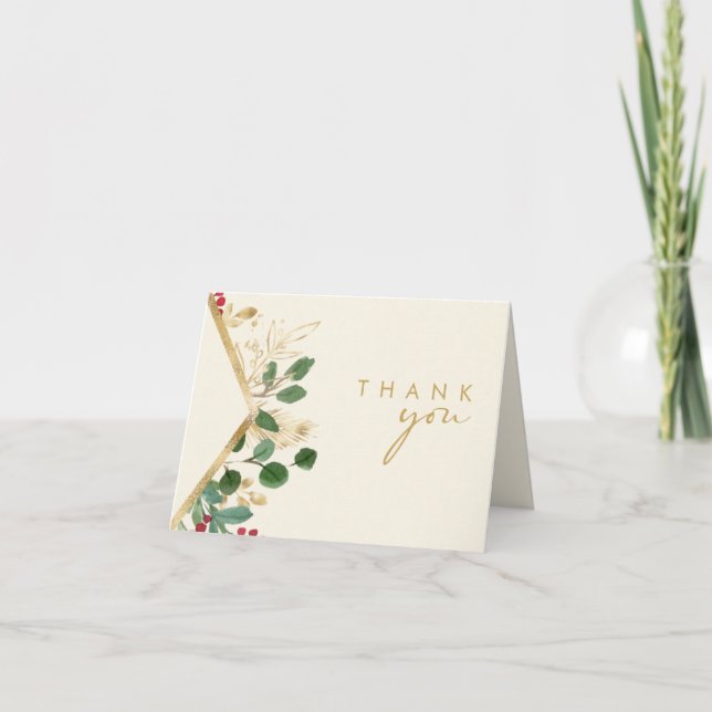 Modern Christmas Greenery | Cream Thank You Card (Front)