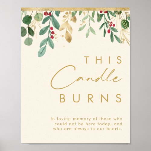 Modern Christmas Greenery Cream This Candle Burns Poster