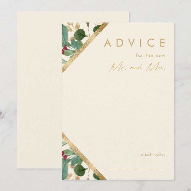 Modern Christmas Greenery | Cream Wedding Advice Card (Front/Back)