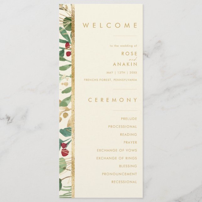 Modern Christmas Greenery | Cream Wedding Program (Front)