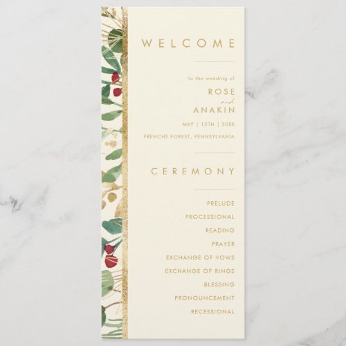 Modern Christmas Greenery  Cream Wedding Program