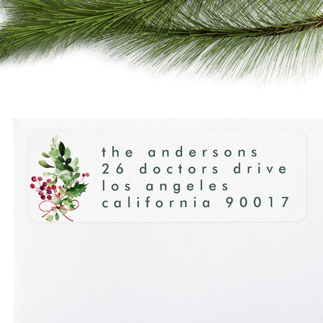 Modern Christmas Greenery Holiday Return Address Label (Creator Uploaded)