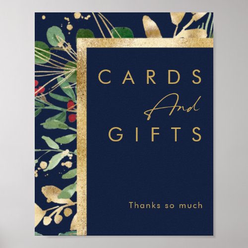 Modern Christmas Greenery  Navy Cards and Gifts P Poster