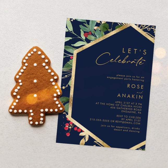Modern Christmas Greenery | Navy Let's Celebrate Invitation (Creator Uploaded)