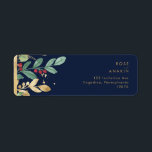 Modern Christmas Greenery | Navy Return Address Label<br><div class="desc">This modern Christmas greenery | navy return address label is perfect for your simple boho winter wedding. Designed with geometric faux gold foil and minimalist botanical watercolor with touches of green eucalyptus and red winterberry. All on a classic navy blue background. These elements give it a modern yet elegant feel...</div>