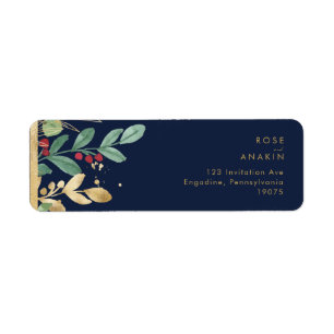 Modern Christmas Greenery Navy Return Address Label