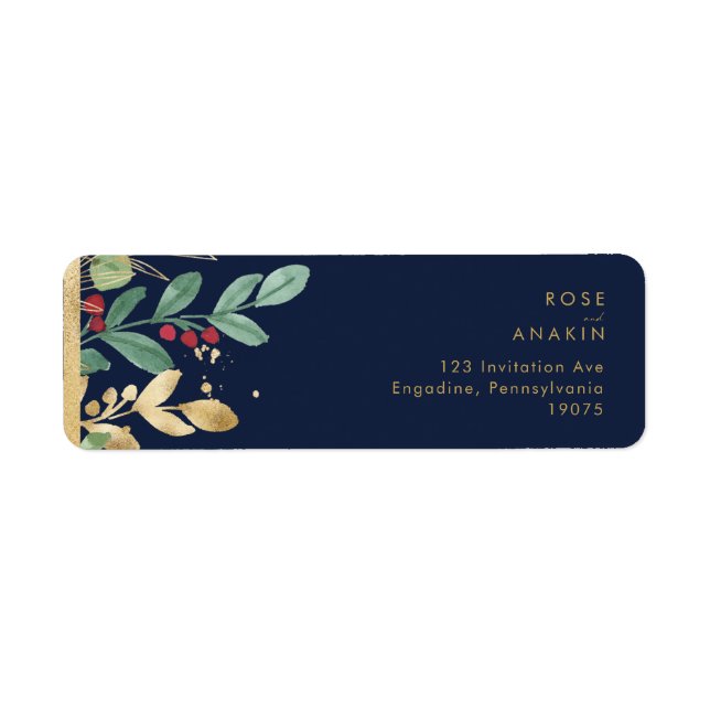 Modern Christmas Greenery | Navy Return Address Label (Front)