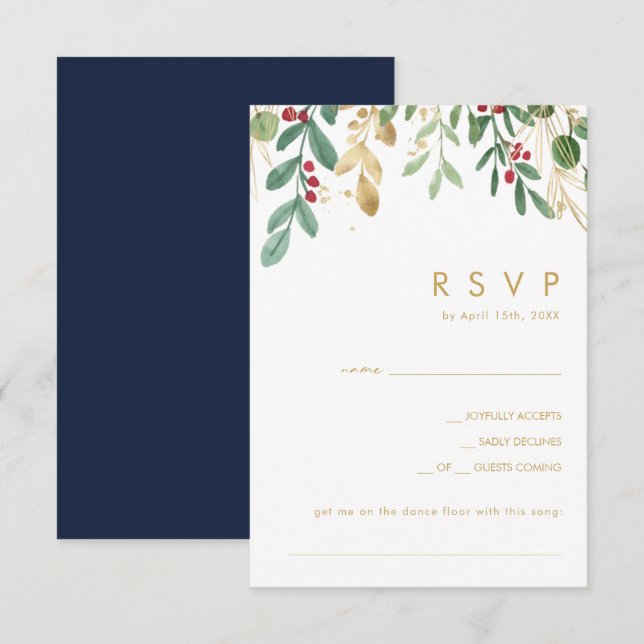 Modern Christmas Greenery | Navy Song Request RSVP Card (Front/Back)