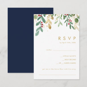 Modern Christmas Greenery Navy Song Request RSVP Card