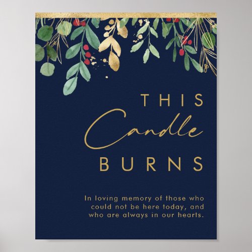 Modern Christmas Greenery Navy This Candle Burns Poster