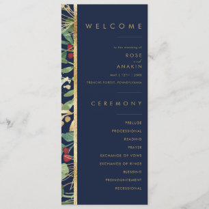 Modern Christmas Greenery Navy Wedding Program