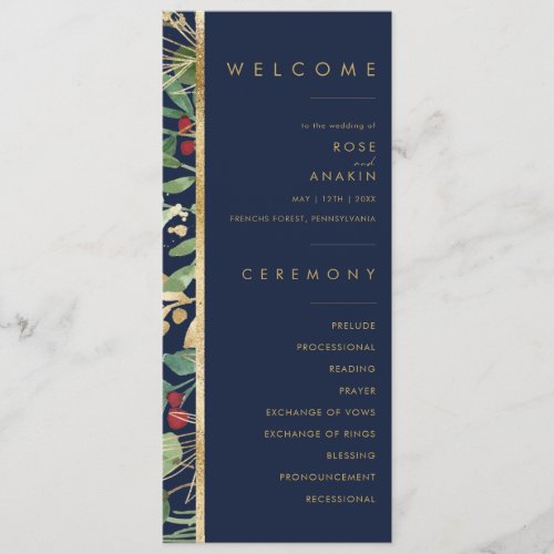 Modern Christmas Greenery  Navy Wedding Program