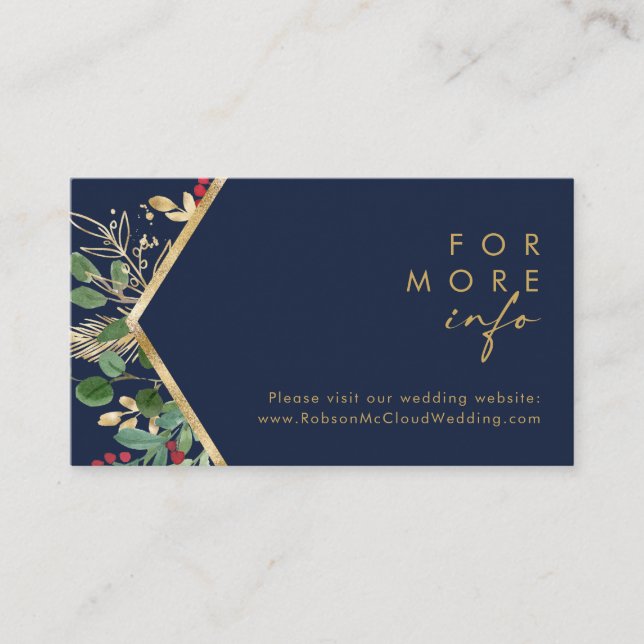 Modern Christmas Greenery | Navy Wedding Website Enclosure Card (Front)