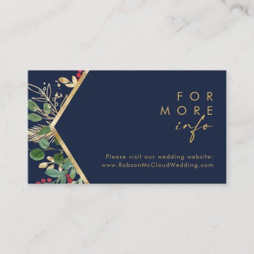 Modern Christmas Greenery  Navy Wedding Website Enclosure Card
