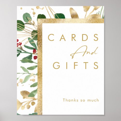 Modern Christmas Greenery  White Cards and Gifts  Poster