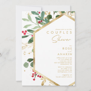 Modern Christmas Greenery White Couples Shower Invitation