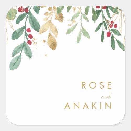 Modern Christmas Greenery  White Envelope Seals