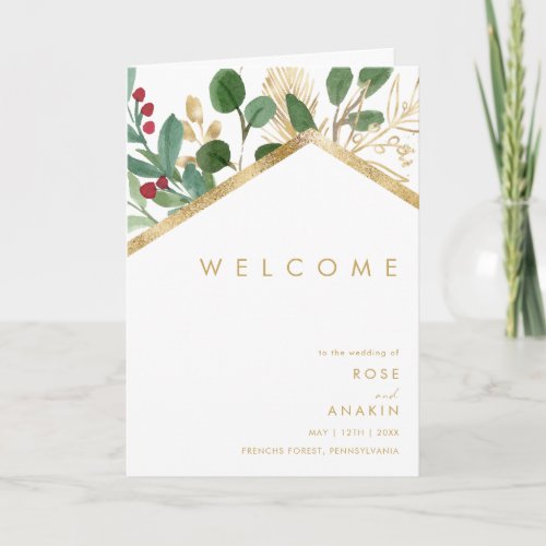 Modern Christmas Greenery  White Folded Wedding Program