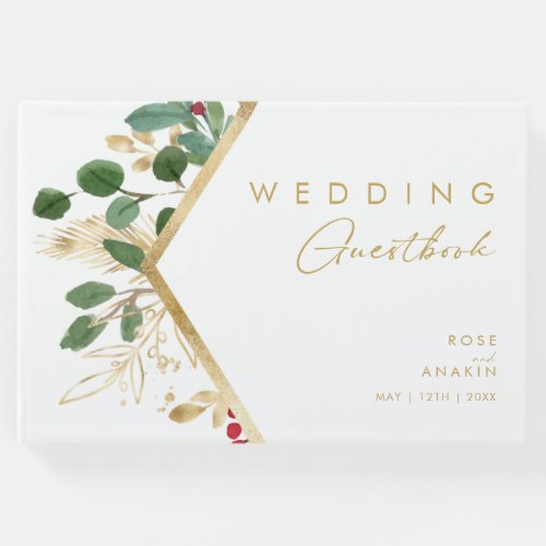 Modern Christmas Greenery  White Guest Book