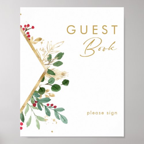 Modern Christmas Greenery  White Guest Book Sign