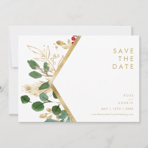 Modern Christmas Greenery  White Horizontal Save The Date