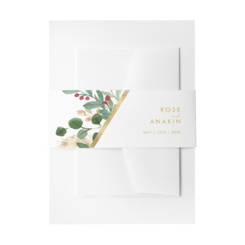 Modern Christmas Greenery  White Invitation Belly Band