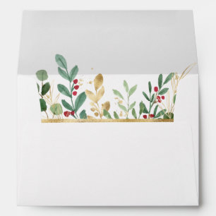 Modern Christmas Greenery White Invitation Envelope