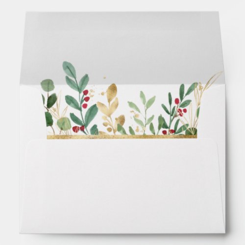 Modern Christmas Greenery  White Invitation Envelope