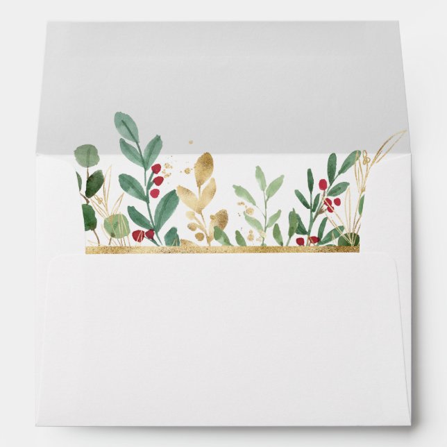 Modern Christmas Greenery | White Invitation Envelope (Back (Bottom))