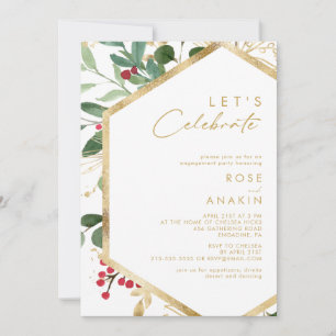 Modern Christmas Greenery White Let's Celebrate Invitation