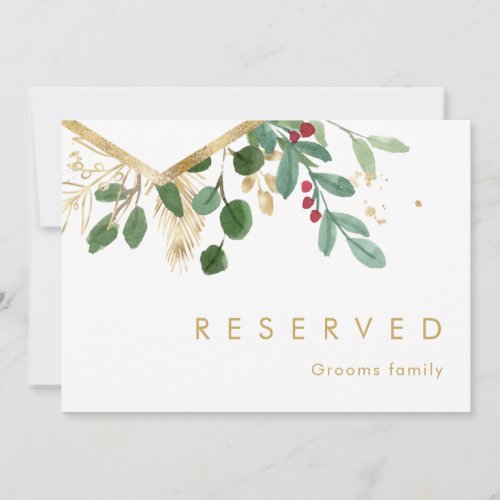 Modern Christmas Greenery  White Reserved Sign