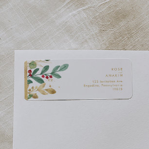 Modern Christmas Greenery   White Return Address Label