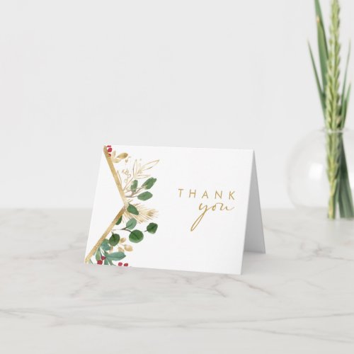 Modern Christmas Greenery  White Thank You Card