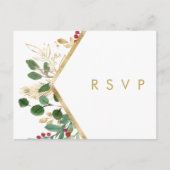 Modern Christmas Greenery | White Wedding RSVP Postcard (Front)