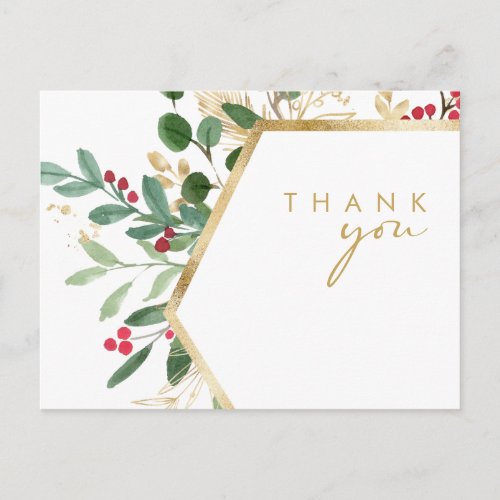 Modern Christmas Greenery White Wedding Thank You Postcard