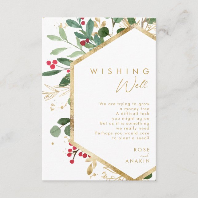 Modern Christmas Greenery | White Wishing Well Enclosure Card (Front)