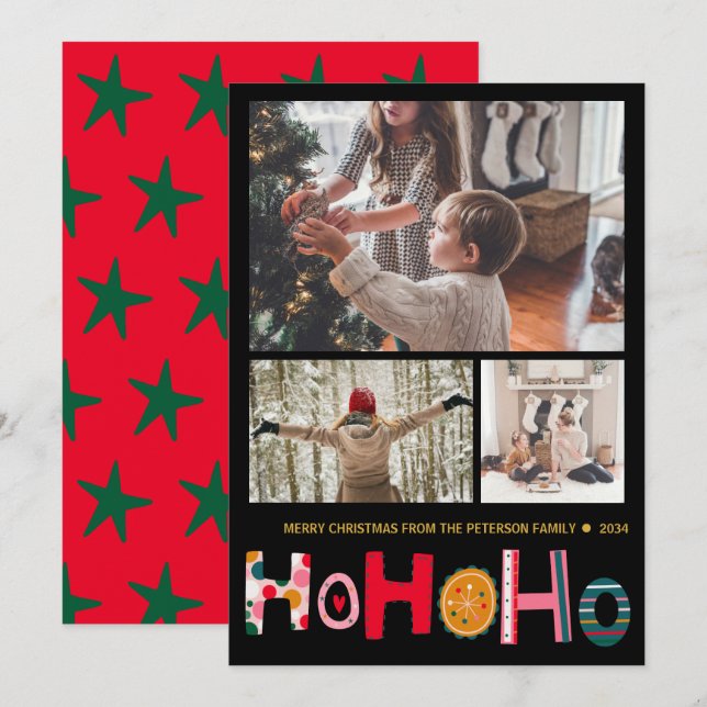 Modern Christmas Greeting 3 Photo Holiday Card (Front/Back)