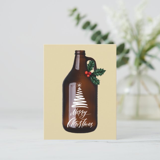 Modern Christmas Growler Beer Jug Holiday Postcard (Standing Front)