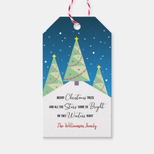 Modern Christmas Haiku Trees On Snowy Night Gift Tags