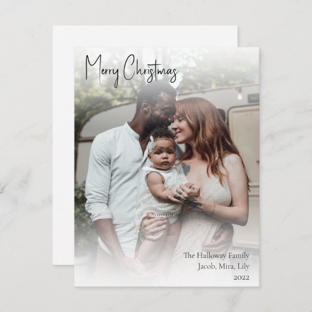 Modern Christmas Handwritten Script Full Photo Hol Holiday Card (Front/Back)