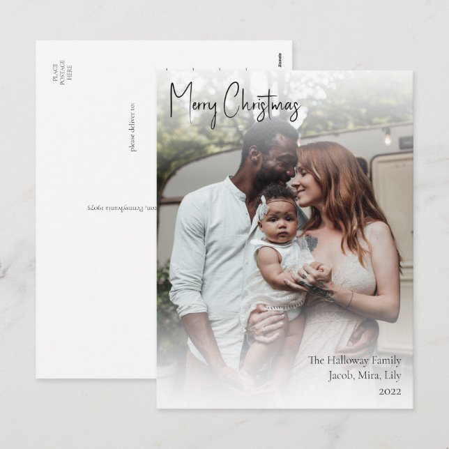 Modern Christmas Handwritten Script Full Photo Hol Holiday Postcard (Front/Back)