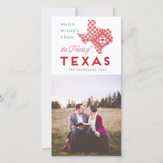 Modern Christmas Heart of Texas Photo Greeting Holiday Card (Front)
