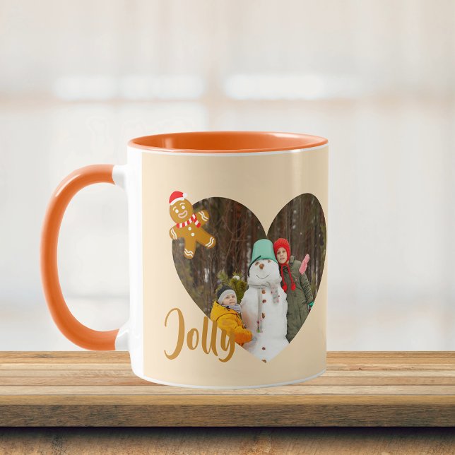 Modern Christmas Heart Shape 2 Photos Collage Mug (Modern Christmas 2 Photos Mug, personalized to send your unique and warm wishes to loved ones.)