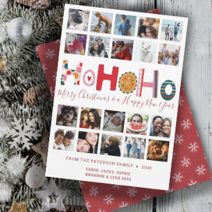 Modern Christmas Ho Ho Ho 20 photo collage Holiday Card
