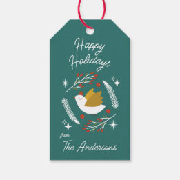 Modern Christmas Holiday Dove Berries Customizable Gift Tags