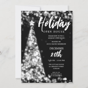MODERN Christmas Holiday Open House Party Silver Invitation